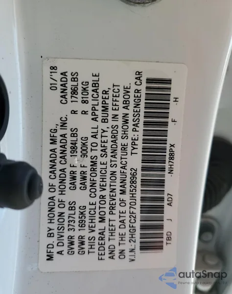 2018 Honda Civic Ex из США, поврежденный, VIN 2HGFC2F70JH528962